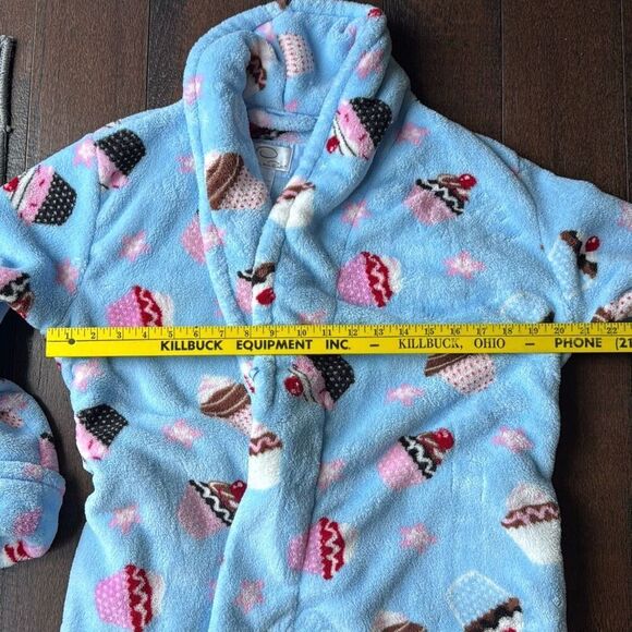 Oscar de la Renta womens plush cupcake bathrobe size small medium blue cozy comf - Picture 8 of 8